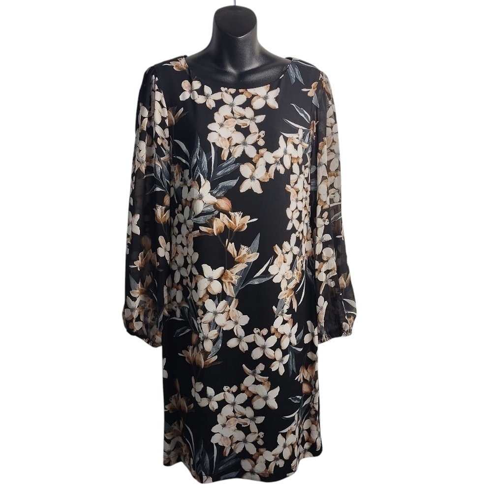 Connected Apparel Floral Print Longsleeve Stretch knee Length Dress Sz 6…